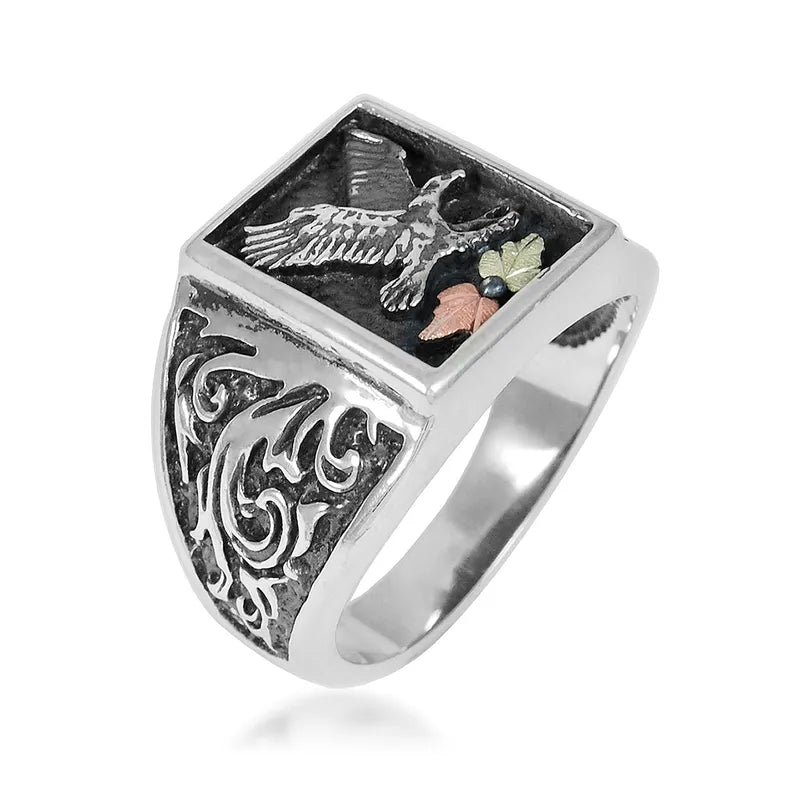 Oxidized Eagle - Sterling Silver Black Hills Gold Mens Ring – Fortune ...