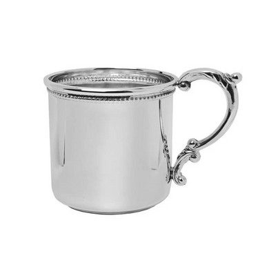 Scroll Handle Baby Cup with Beading in Sterling Silver