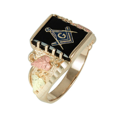 Mens Onyx Black Hills Gold Masonic Ring - Jewelry