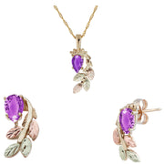 Black Hills Gold Pear Cut Amethyst Earrings & Pendant Set - Jewelry