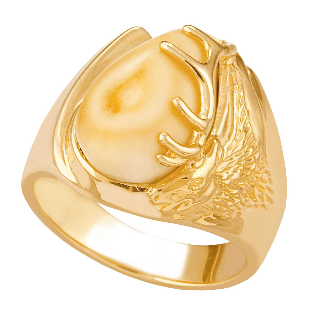 Bighorn Elk Ivory Gold Mens Ring - Jewelry