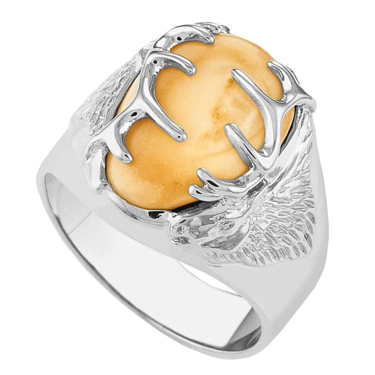 Twin Peaks Elk Ivory Sterling Silver Mens Ring - Jewelry