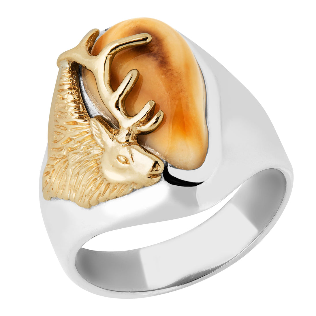 Bridger Elk Ivory Two Tone Gold Mens Ring - Jewelry