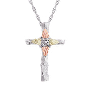 Sterling Silver Black Hills Gold Decorative Cross Pendant & Necklace - Jewelry