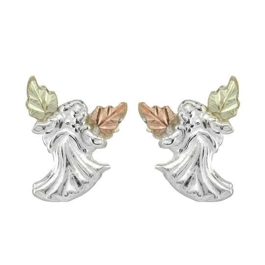 Sterling Silver Black Hills Gold Open Arms Angel Earrings - Jewelry