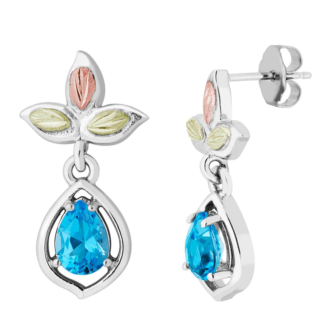 Sterling on Black Hills Gold Swiss Blue Topaz Earrings - Jewelry