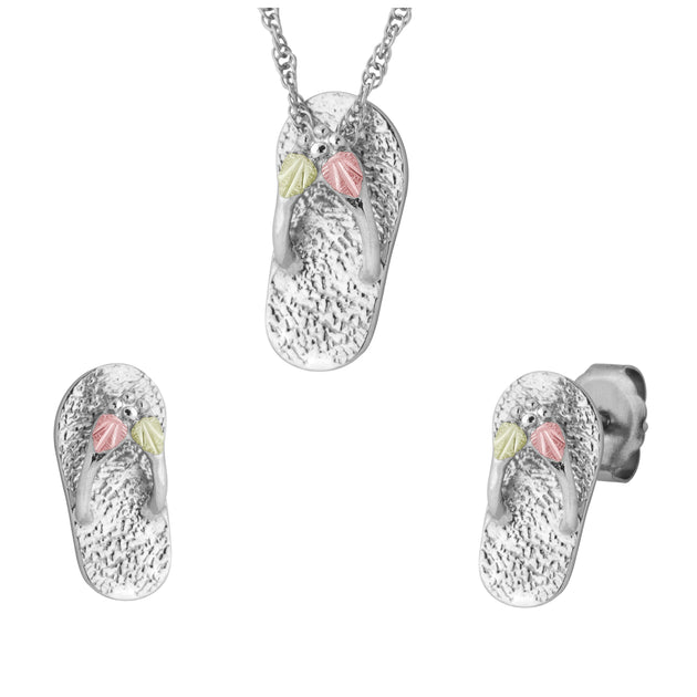 Sterling on Black Hills Gold Slippers Earrings & Pendant Set - Jewelry