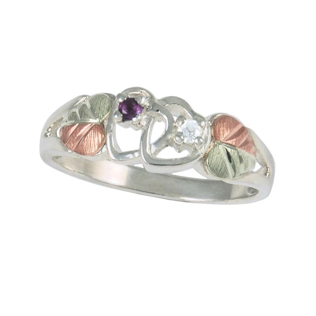 Sterling Silver Black Hills Gold Amethyst & Diamond Ring - Jewelry