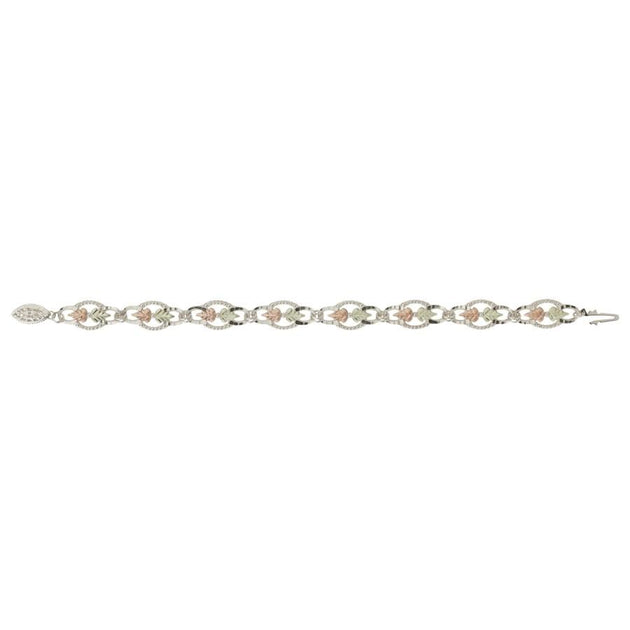 Sterling Silver Black Hills Gold Alternating Foliage Bracelet - Jewelry