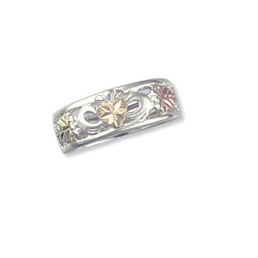 Sterling Silver Black Hills Gold Foliage Claddagh Ring - Jewelry