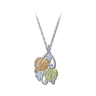 Sterling Silver Black Hills Gold Pretty Two Leaf Pendant - Jewelry