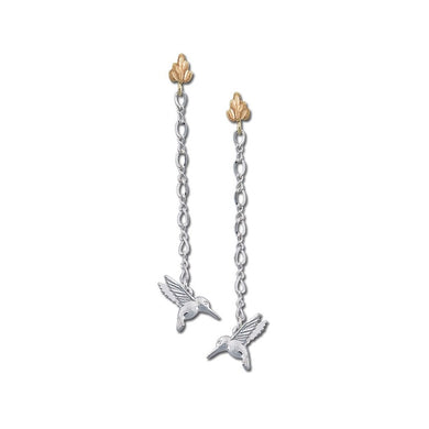 Dangling Hummingbird - Sterling Silver Black Hills Gold Earrings