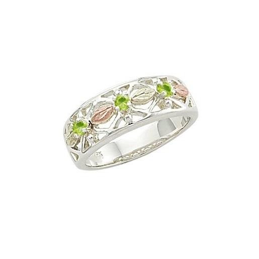 Sterling Silver Black Hills Gold Triple Peridot Ring - Jewelry