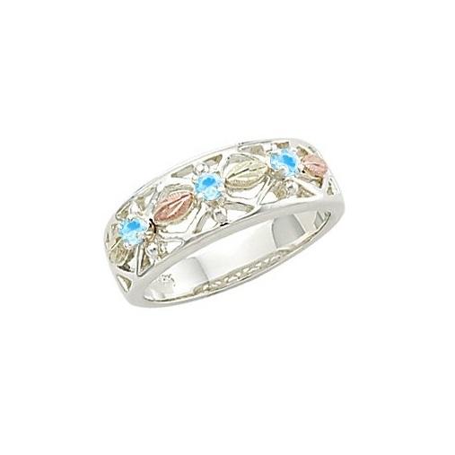 Sterling Silver Black Hills Gold Triple Blue Zircon Ring - Jewelry