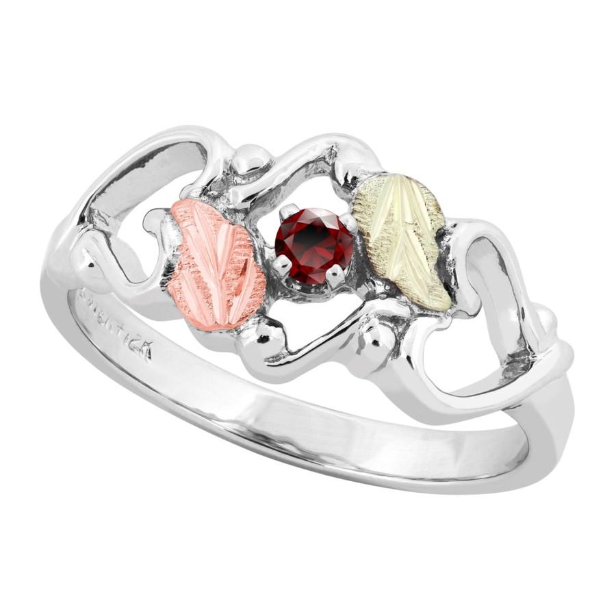 Sterling Silver Black Hills Gold Garnet Foliage Ring III - Jewelry