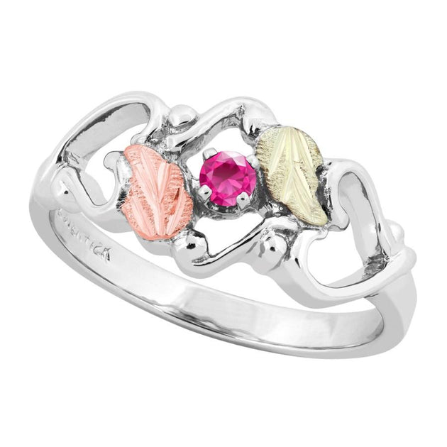 Sterling Silver Black Hills Gold Pink Tourmaline Foliage Ring III - Jewelry