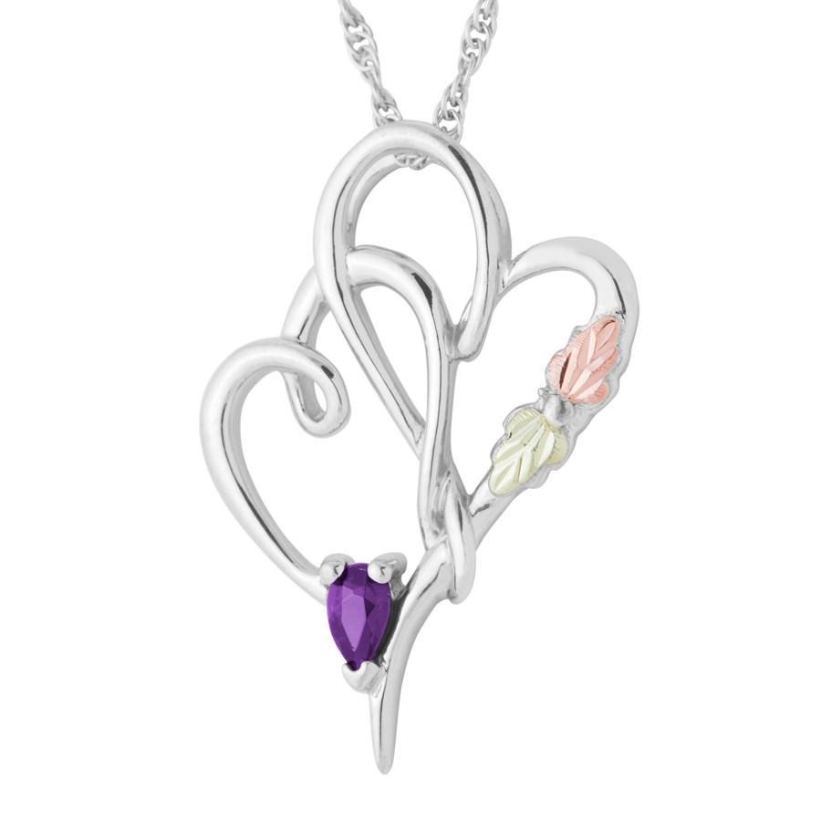 Sterling Silver Black Hills Gold Amethyst Lil Hearts Pendant