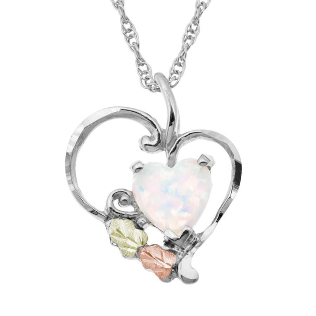 Sterling Silver Black Hills Gold Opal Heart Pendant - Jewelry