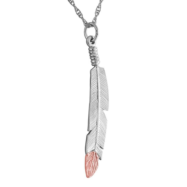 Sterling Silver Black Hills Gold Feather Pendant - Jewelry